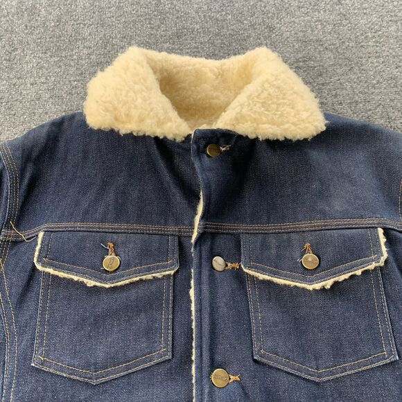 Vintage Carhartt Denim Jacket Sherpa Lined Button Up Dark Wash 80s 90s Size 42 - Picture 3 of 15